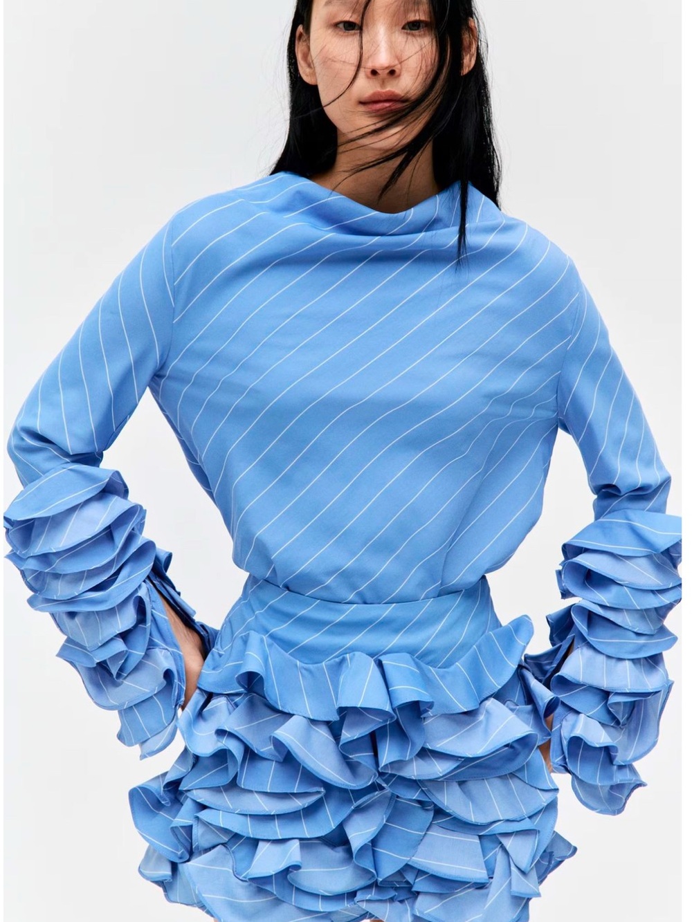 H&M EDITION RUFFLE-SLEEVED BLOUSE and RUFFLED MINI SKIRT SET